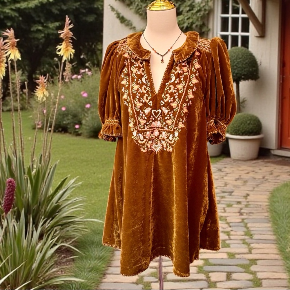 Free People Freya Embroidered Velvet Tunic